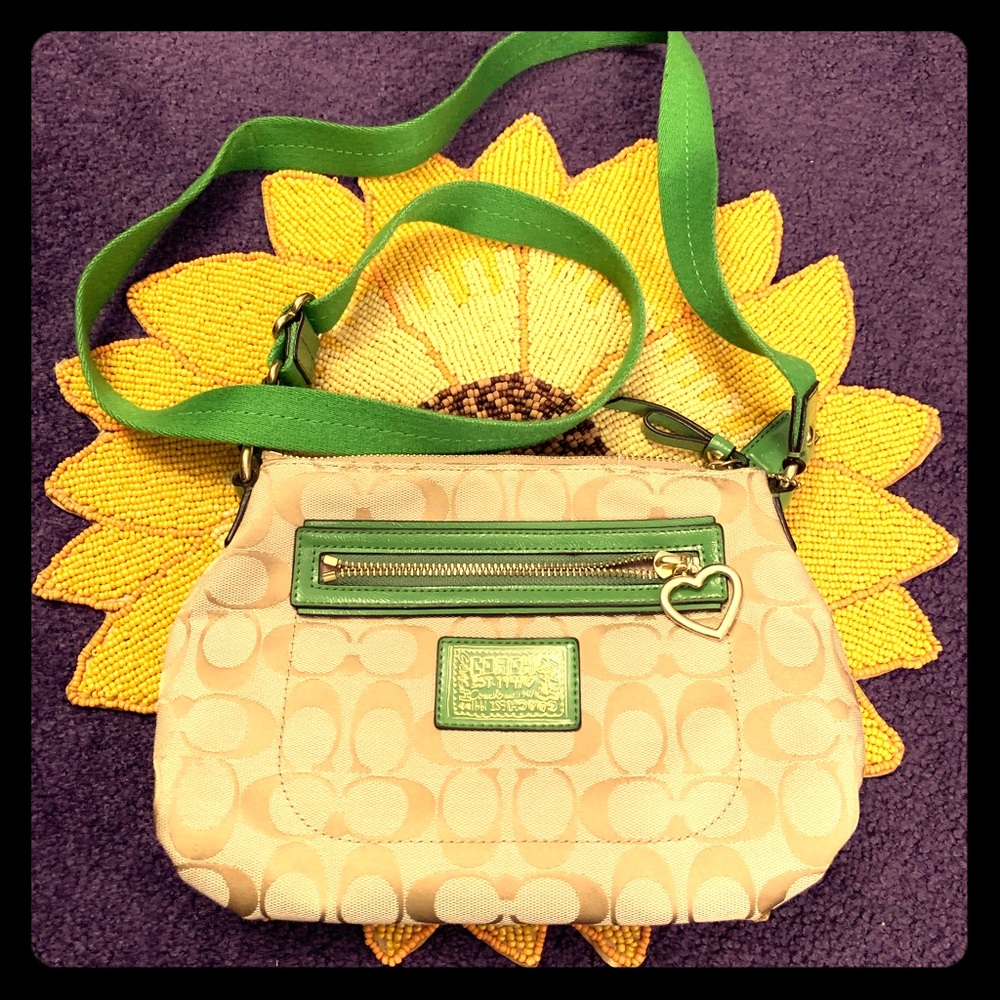 Coach Retro Tan Crossbody with Lime Green Straps